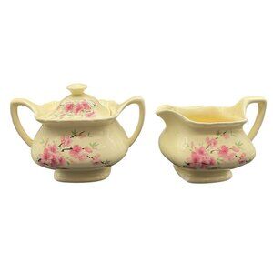 Vintage W.S. George Lido Canarytone Sugar Bowl & Creamer Set USA 3.5"H x 6"W